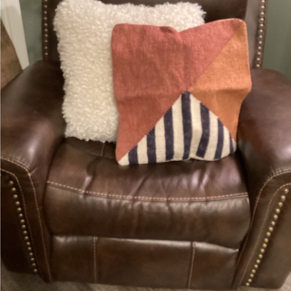 Geometric Accent Pillow in Red and Cream